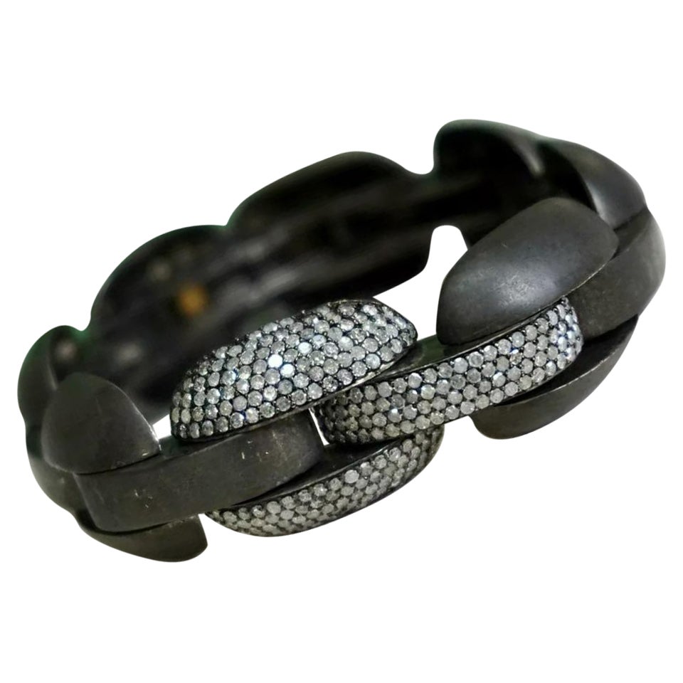 Tennisarmband mit Pave-Diamant 14k Gold & 925 Silber im Angebot