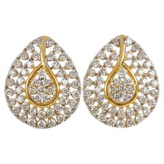 14K Solid Gold Birne Form Floral Stud Diamant Ohrring