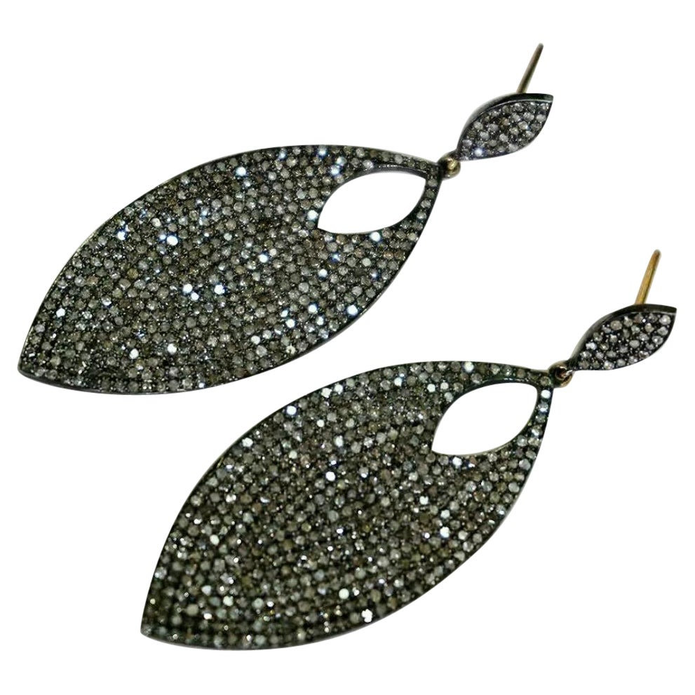 Marquise Shape Pave Diamond Earring in14k Gold & 925 Silver Diamond