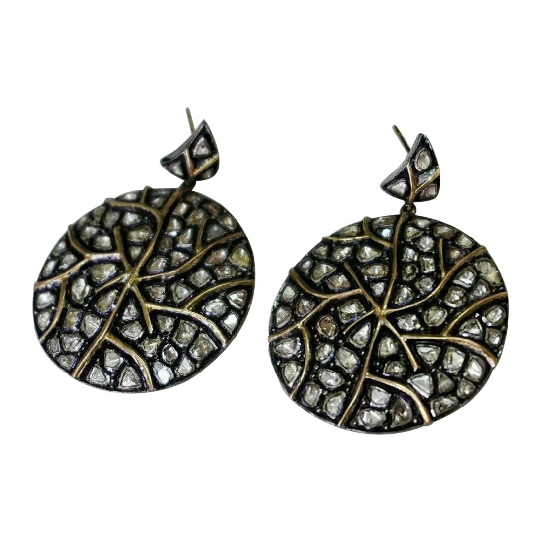 Round Dangle Rose Cut Diamond Earring in 14k Gold & 925 Silver