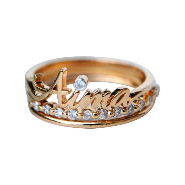 Set of 3 Diamond Name Ring Eternity Band in 14k Solid Gold