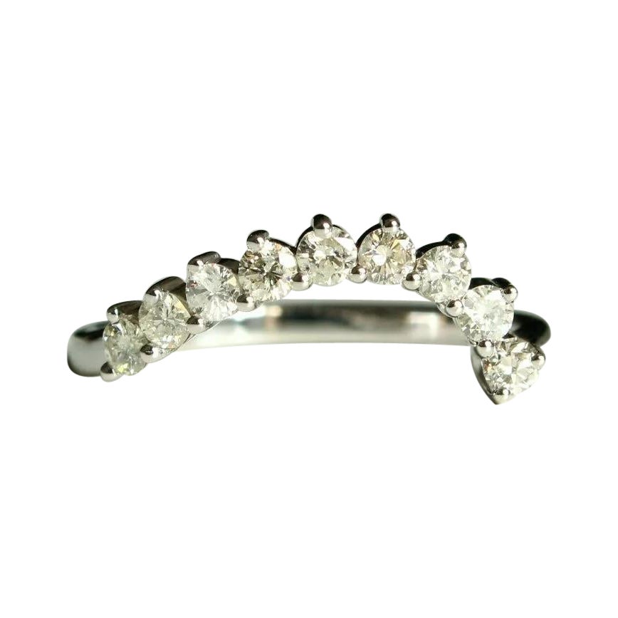 Curved Diamond Stack Ring in 14k Gold Asymmetric Bridal Wedding Band For Sale