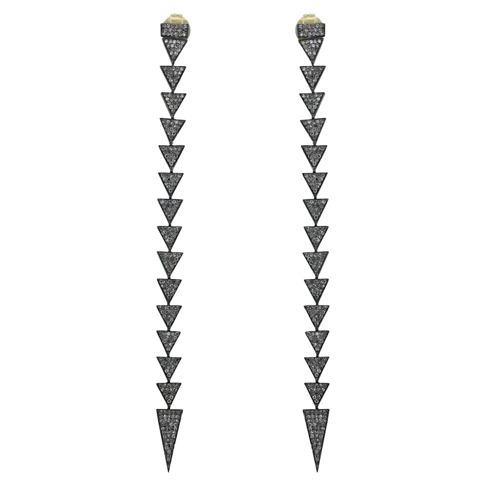 Arrow Stick Dangle Earring in 14k Gold Pave Diamond 925 Silver