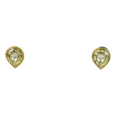 Pave Diamond Pear Shape Earring Rosecut Diamond in 14K Gold