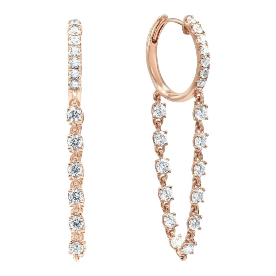 Diamond Loop Chain Huggie Earrings 14k Solid Gold Earring Gift For Sale
