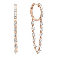 Diamond Loop Chain Huggie Earrings 14k Solid Gold Earring Gift