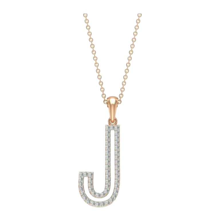 Diamond Initial Pendant J Letter Necklace Diamond Pendant in 14k Solid Gold