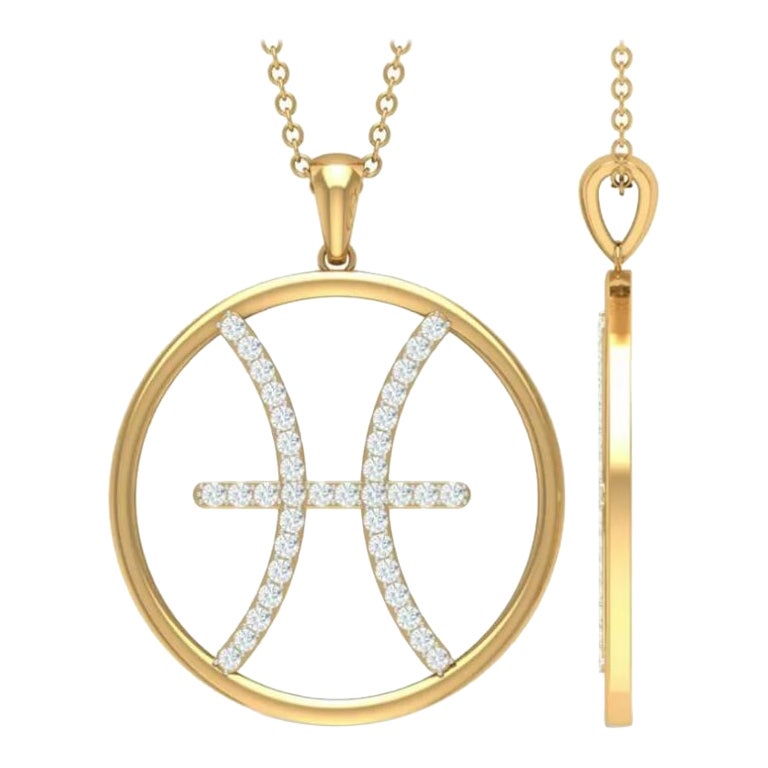 Zodiac Pisces Diamond Pendant Necklace in 14k Solid Gold