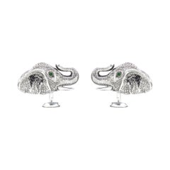 Tichu Emerald and Crystal Quartz Tusked Elephant Cufflink in Sterling Silver