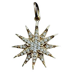 Genuine Diamond Starburst Pendant Necklace Unisex in 14k Yellow Gold