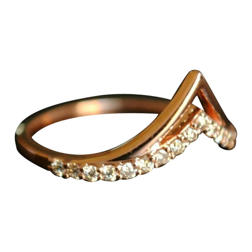 Chevron Diamond 14k Gold Stack Ring Double V Band