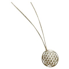 Circle Flower Mandala Design Round Necklace in 14K Solid Gold
