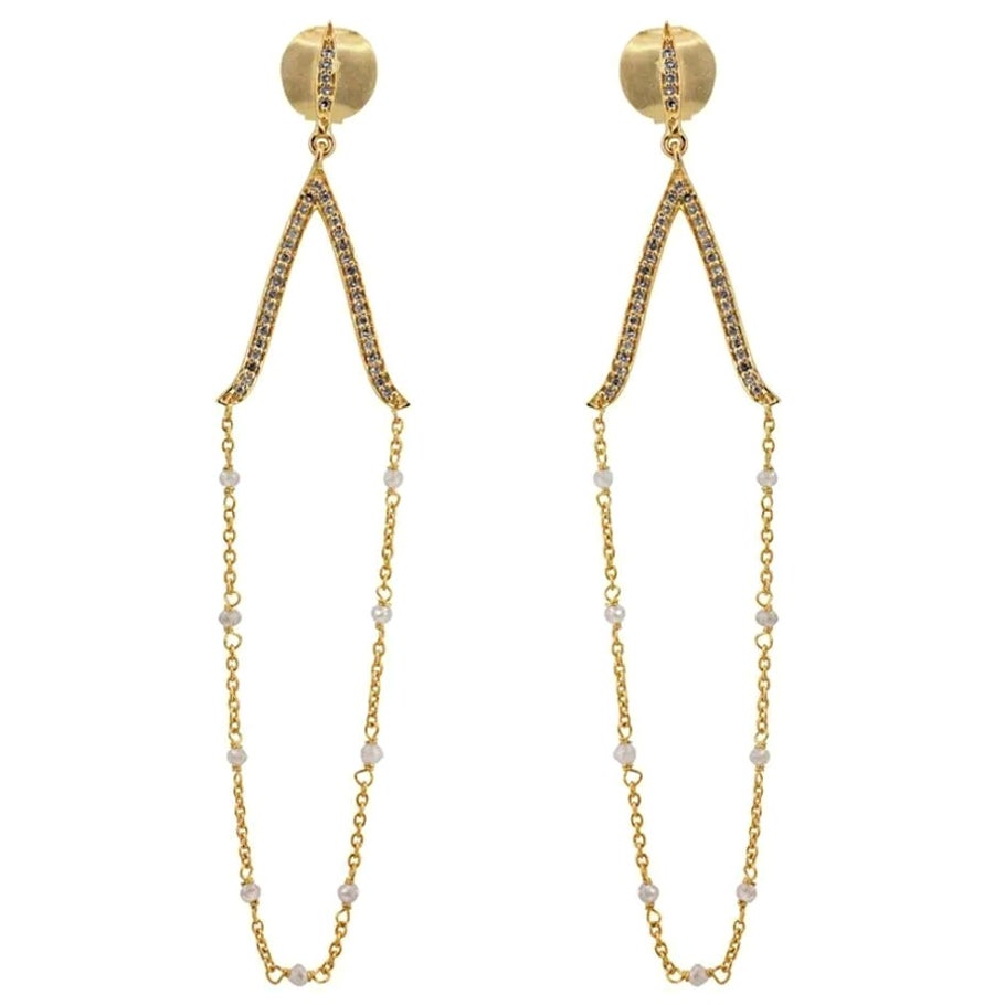 Natural Diamond 14K Yellow Gold Dangle Earring