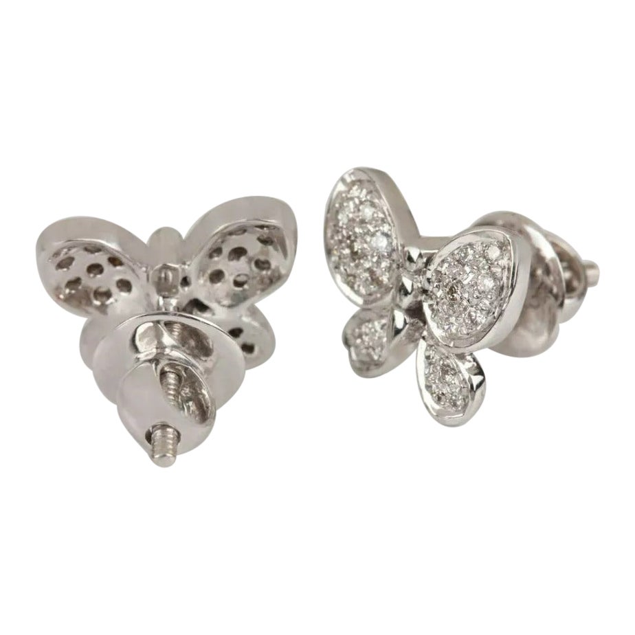 14K Weißgold Schmetterlings-Ohrstecker, echte Diamant-Ohrstecker