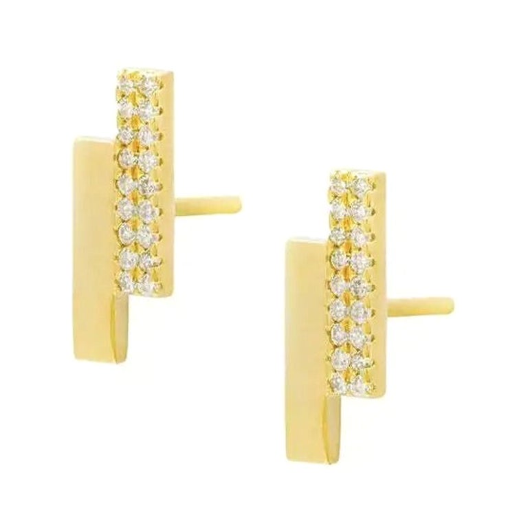 Diamond Block Earrings 14K Solid Gold Simple Studs
