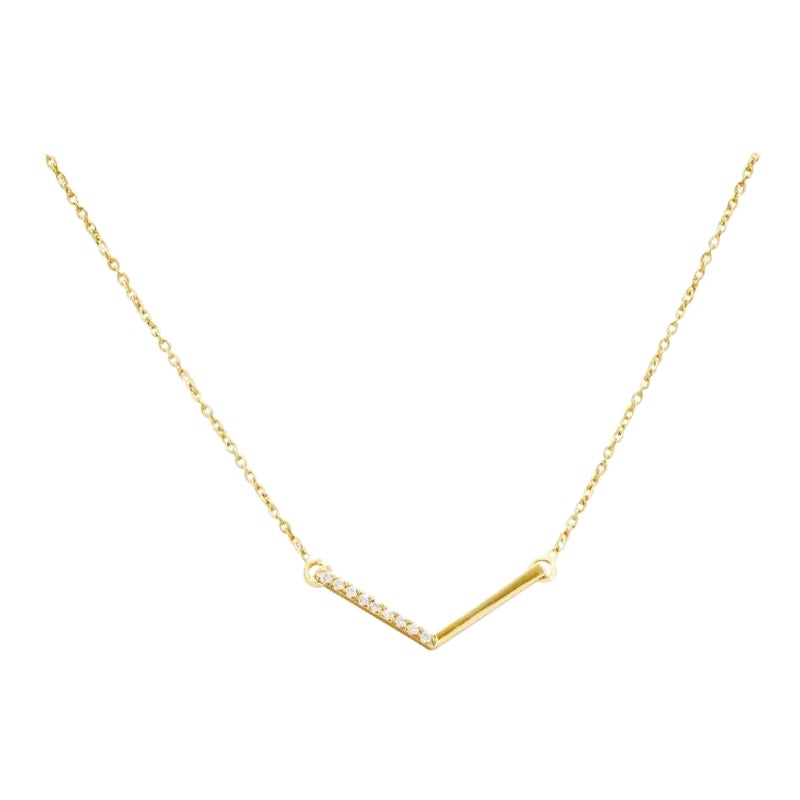 14K Solid Gold Diamond Chevron Necklace