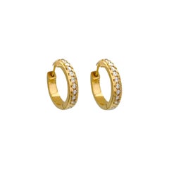 14K Solid Gold Diamond Studded Huggie Earring Handmade