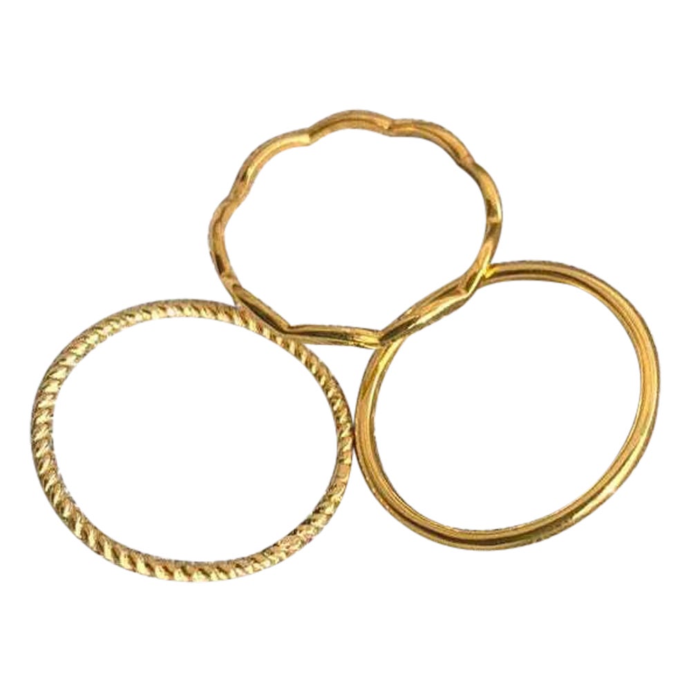 Wedding Band Solid 14K Yellow Gold Textured Stack Combo Ring For Sale