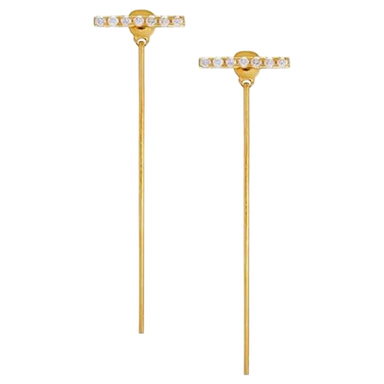 Diamond Line Ear Jacket Earring in 14K Yellow Gold For Sale