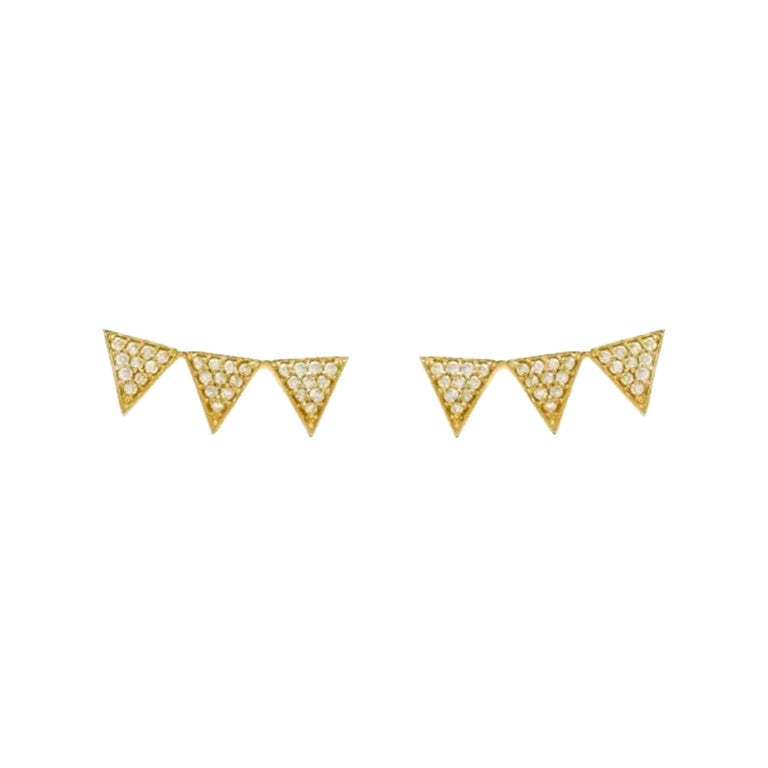 14K Solid Gold Triplets Diamond Studs Simple Gold