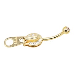 14K Solid Gold Zipper Belly Button Ring Navel Barbell Piercings