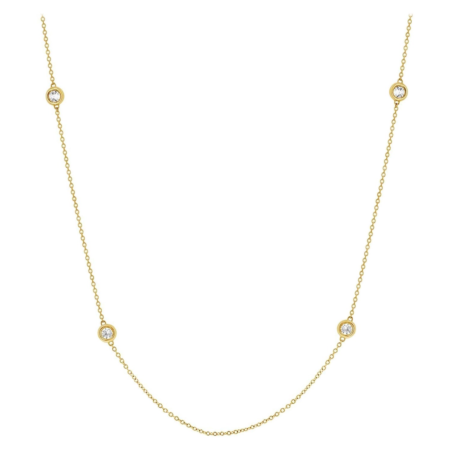 14K Solid Gold Quad Diamond Bezel Charm Chain Necklace For Sale