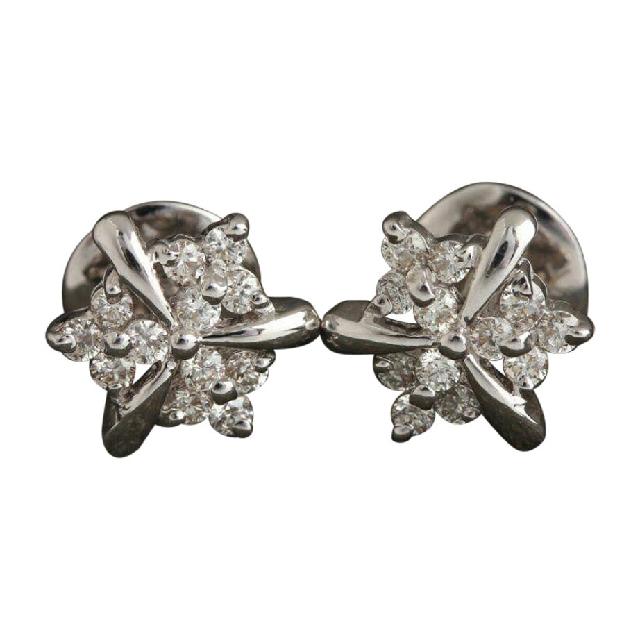 14K White Gold Genuine Diamond Earring Studs Minimalist