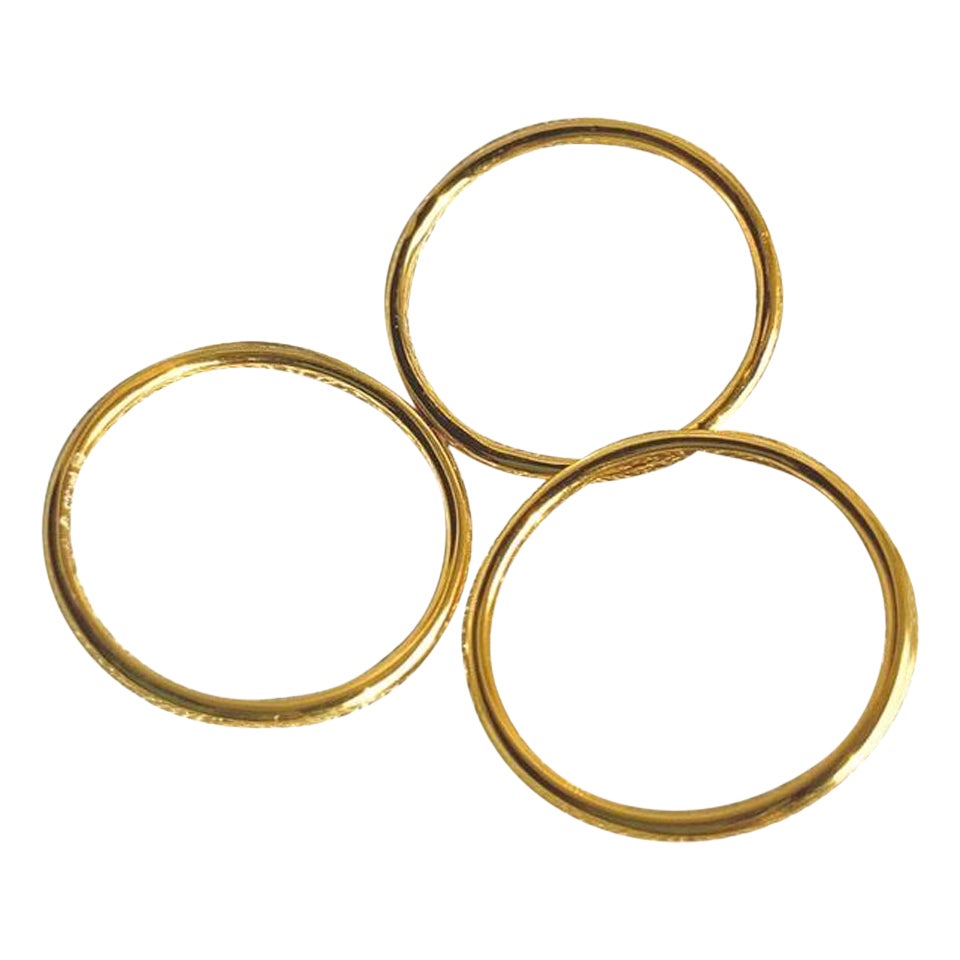 Wedding Band Ring Solid 14K Yellow Gold Thin Band Set of 3
