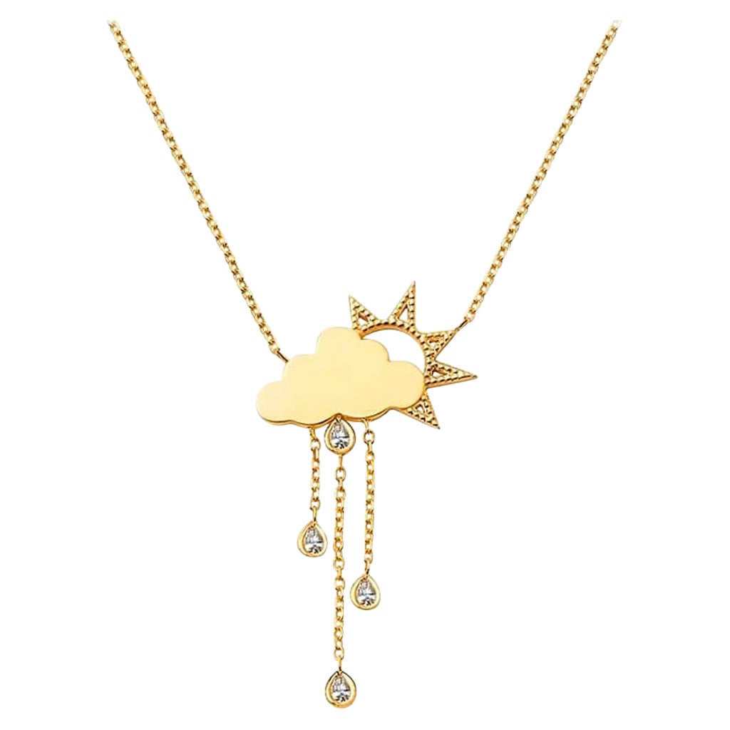 Rainy Day Cloud and Sun Pendant Necklace in 14K Solid Gold