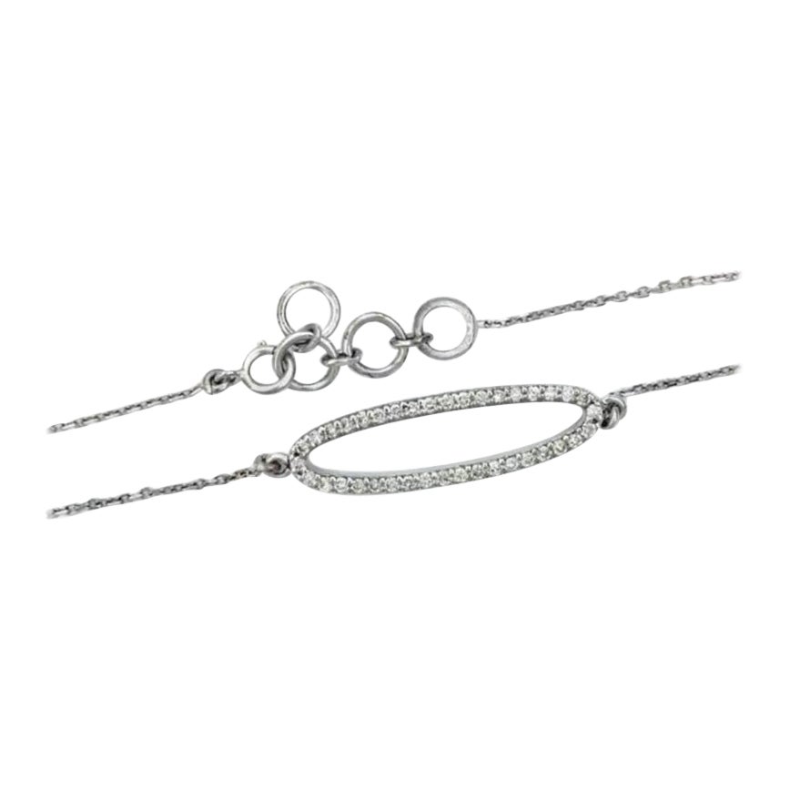 Diamond Charm Chain Bracelet 14K White Gold Handmade Oval Shape