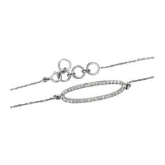 Diamond Charm Chain Bracelet 14K White Gold Handmade Oval Shape