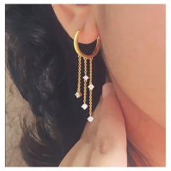 14K Solid Gold Diamond Dangle Chain Earrings