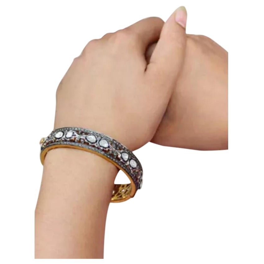 Rose Cut Diamond Bangle Jewelry Victorian Style 925 Silver