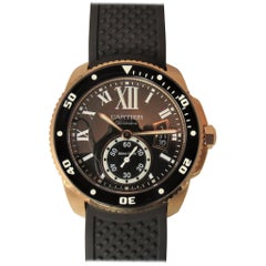 Vintage Cartier Rose Gold Calibre Diver Date black dial automatic Wristwatch