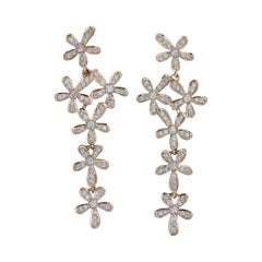 Natural Diamond Flower Dangle Earring 14K Yellow Gold