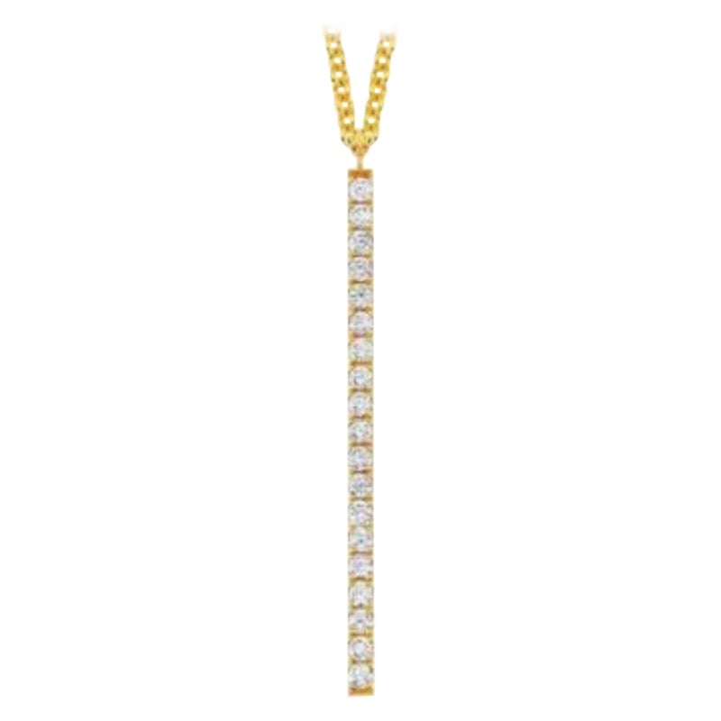 14K Solid Gold Diamond Long Bar Drop Necklace for Women 16"