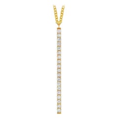 14K Solid Gold Diamond Long Bar Drop Necklace for Women 16"