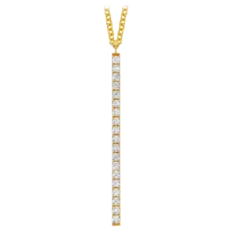 14K Solid Gold Diamond Long Bar Drop Necklace for Women 18"