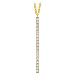 14K Solid Gold Diamond Long Bar Drop Necklace for Women 18"