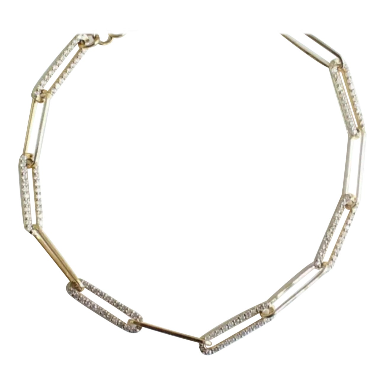 14K Solid Gold Diamond Paperclip Link Bracelet Women Link Chain