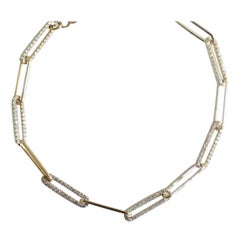 14K Solid Gold Diamond Paperclip Link Bracelet Women Link Chain