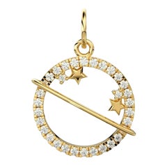 Pave Diamond Saturn Mini Charm Pendant in 14K Solid Gold