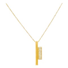Diamond Block Gold Bar Pendant Necklace in 14K Yellow Solid Gold