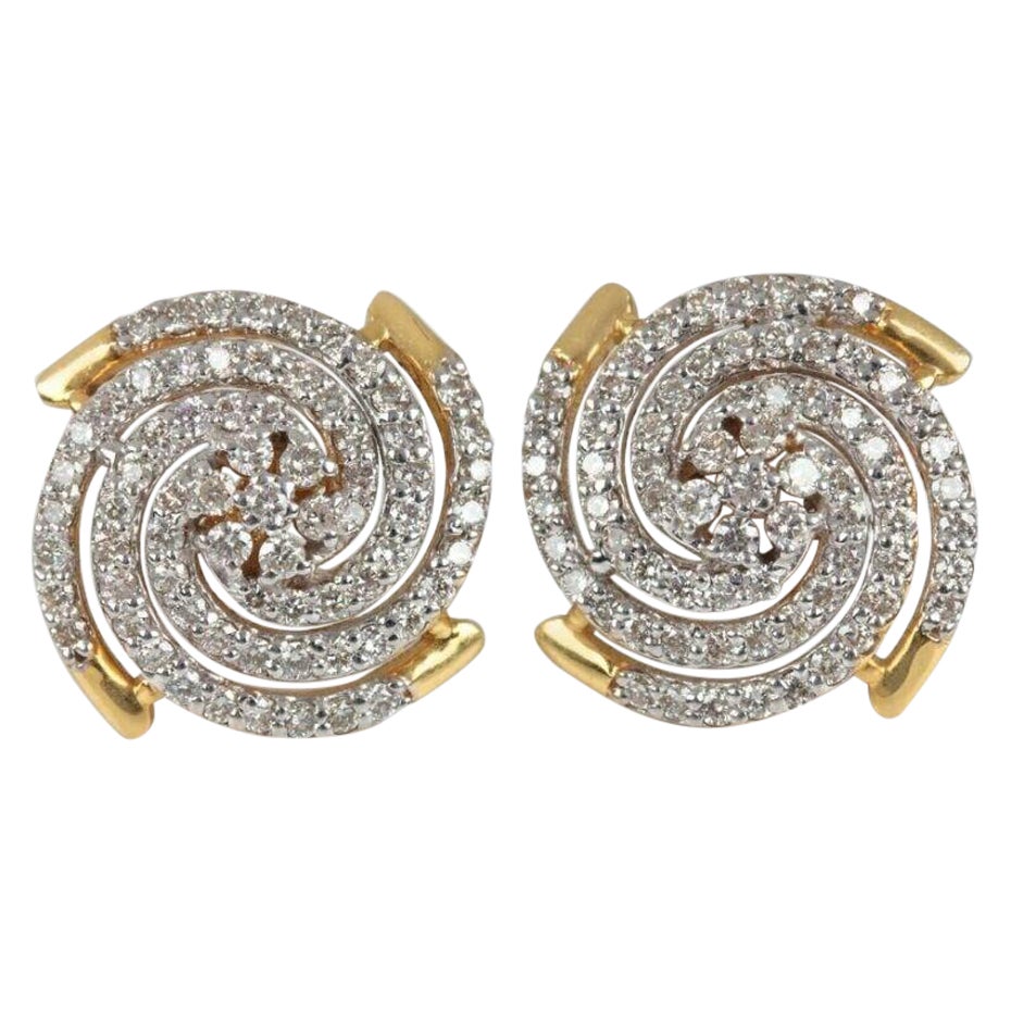 Runde Blumen-Diamant-Ohrstecker 14K Massivgold Handgefertigt