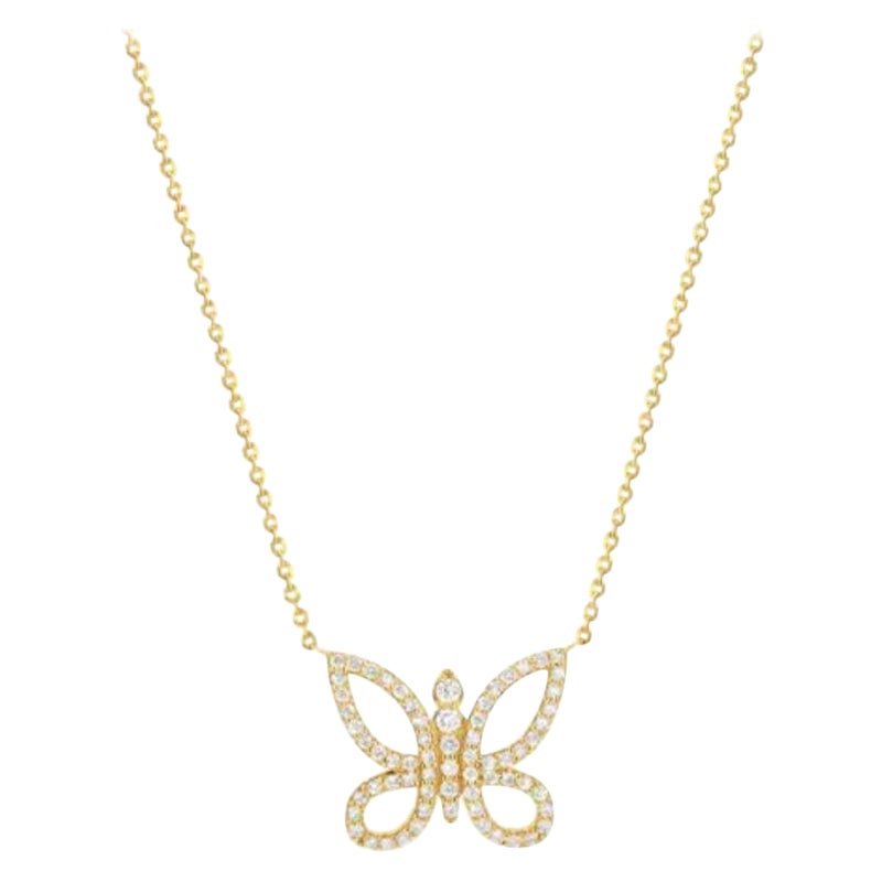 Diamond Butterfly Pendant Necklace in 14K Solid Gold 16"
