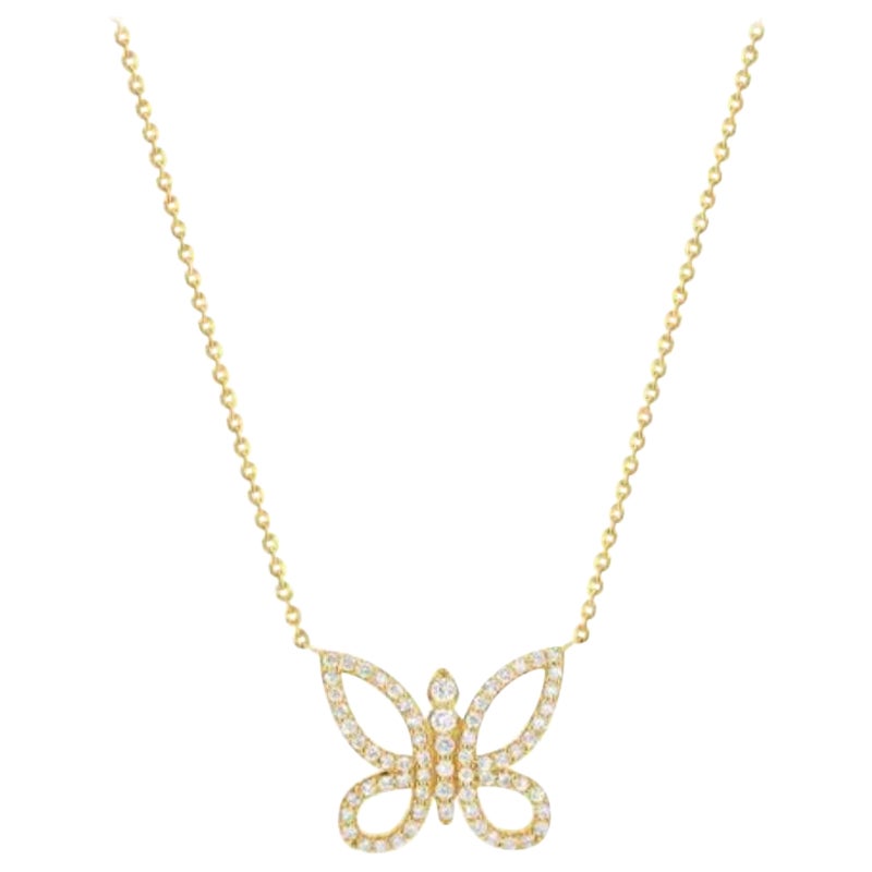 Diamond Butterfly Pendant Necklace in 14K Solid Gold 18"