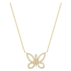 Diamond Butterfly Pendant Necklace in 14K Solid Gold 20"