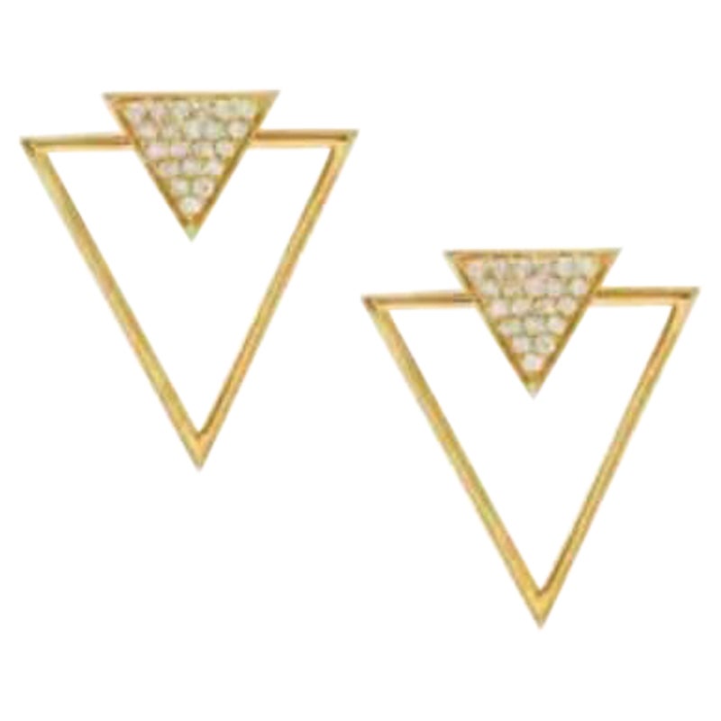 14K Solid Gold Ear Jacket Earrings Triangle Shape Studs