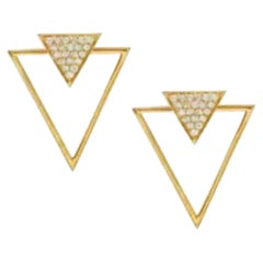 14K Solid Gold Ear Jacket Earrings Triangle Shape Studs