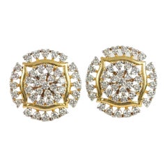 Designer-Ohrstecker aus 14K massivem Gold mit natürlichen Diamanten und Blumenmuster